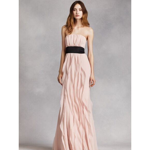 Vera Wang White Blue Crinkle Chiffon Strapless Bridesmaid Dress - Picture 9 of 9